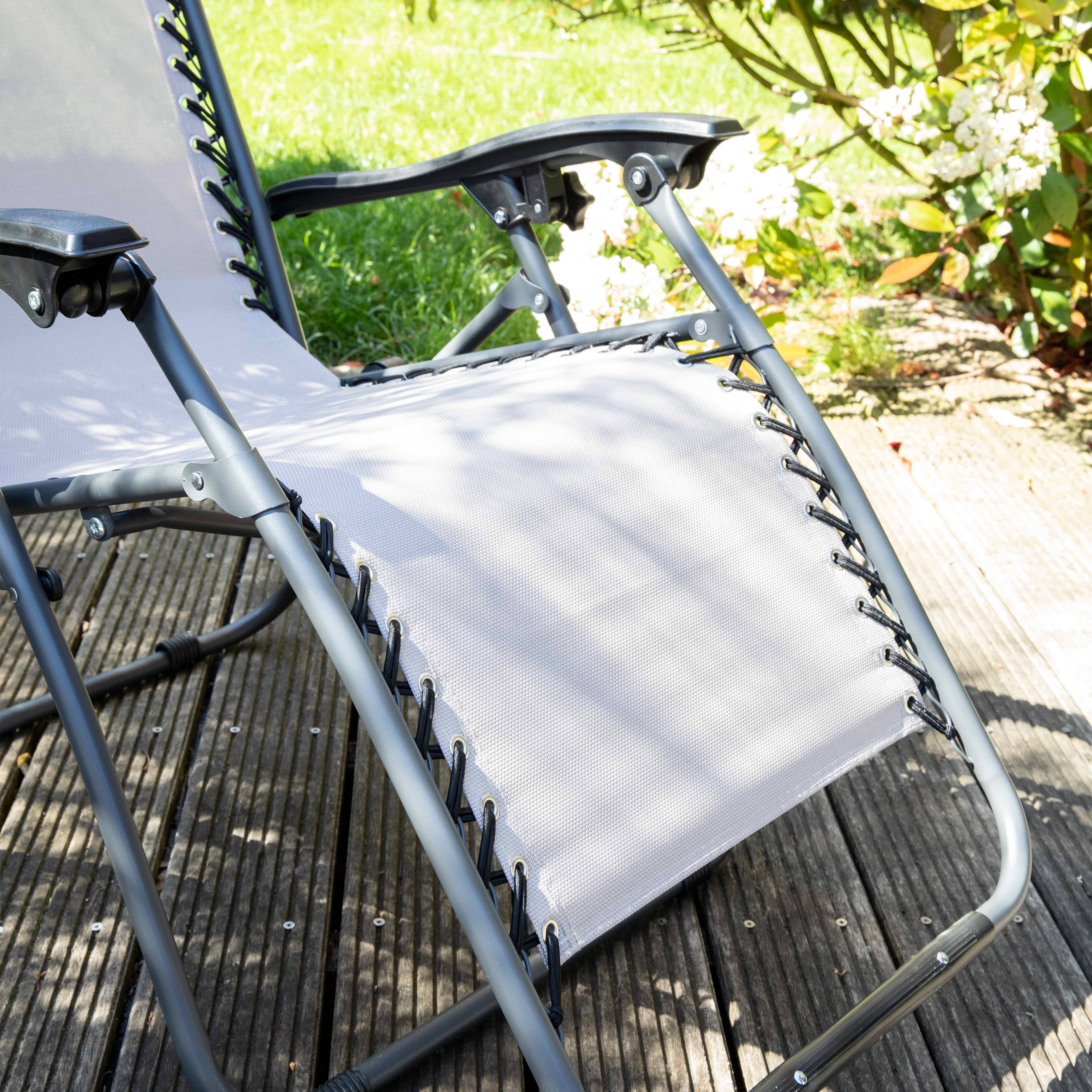 Oviala - Fauteuil relax de jardin en acier et textilène inclinable taupe Monaco - Oviala - Imagen 5