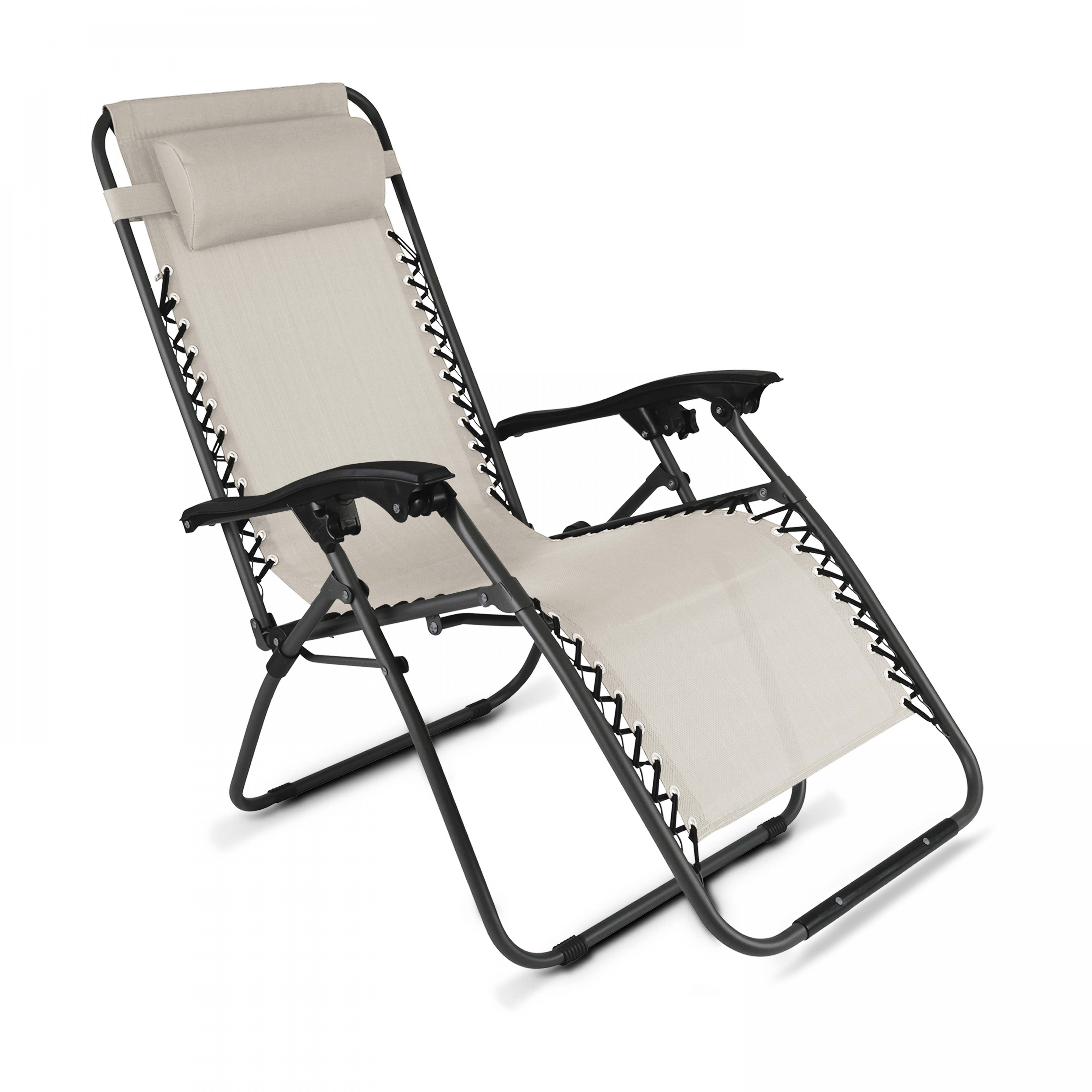 Oviala - Fauteuil relax de jardin en acier et textilène inclinable taupe Monaco - Oviala - Imagen 1