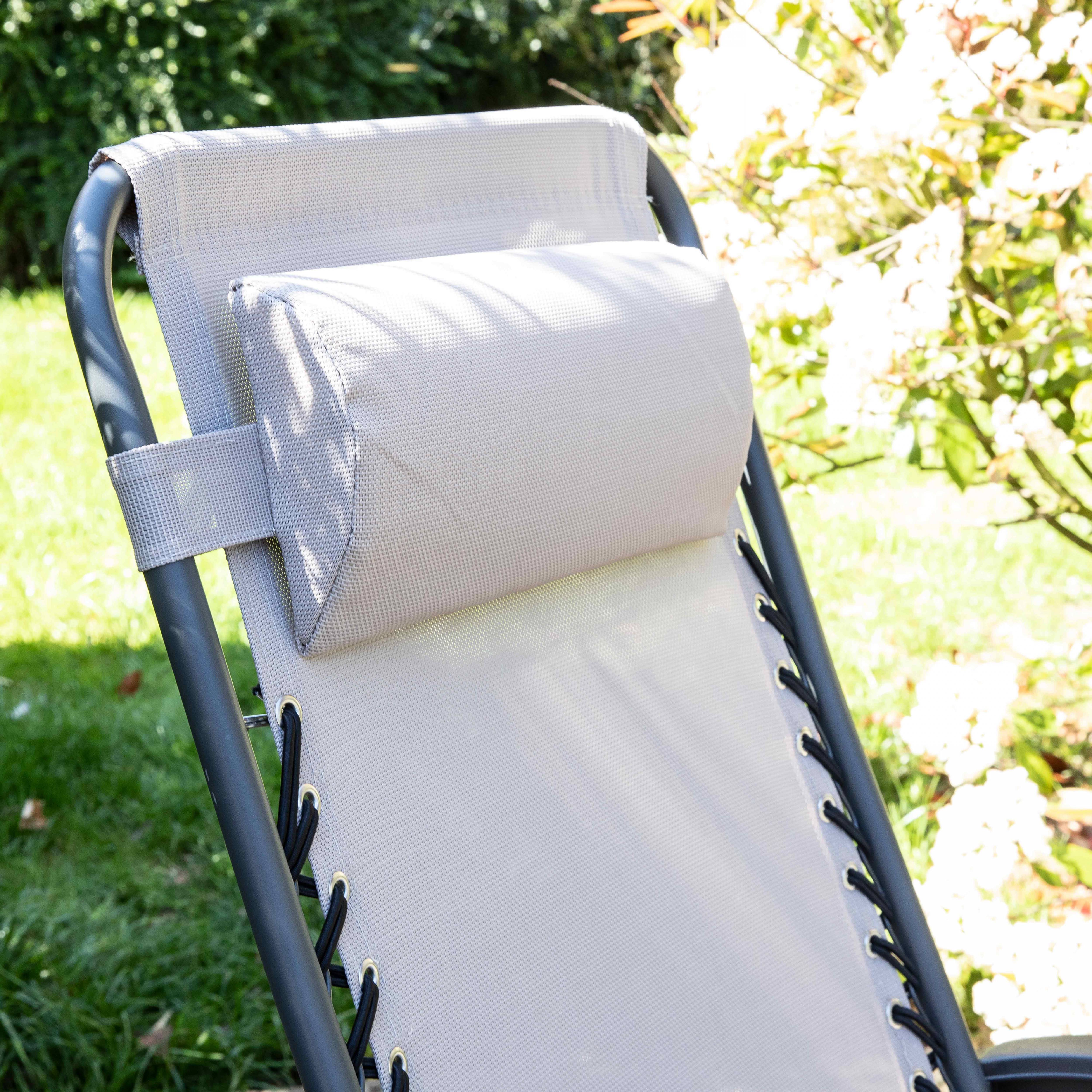 Oviala - Fauteuil relax de jardin en acier et textilène inclinable taupe Monaco - Oviala - Imagen 3