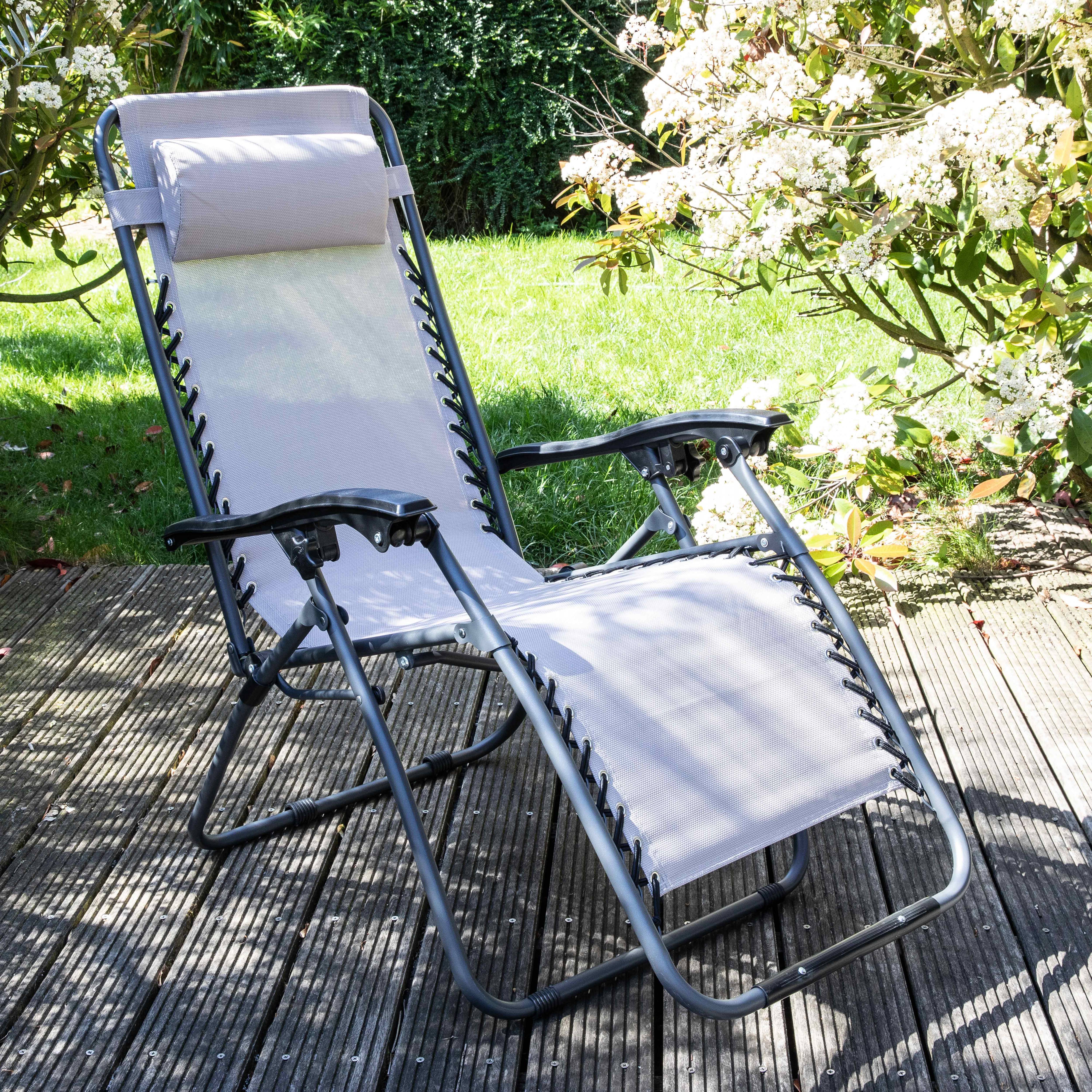 Oviala - Fauteuil relax de jardin en acier et textilène inclinable taupe Monaco - Oviala - Imagen 2