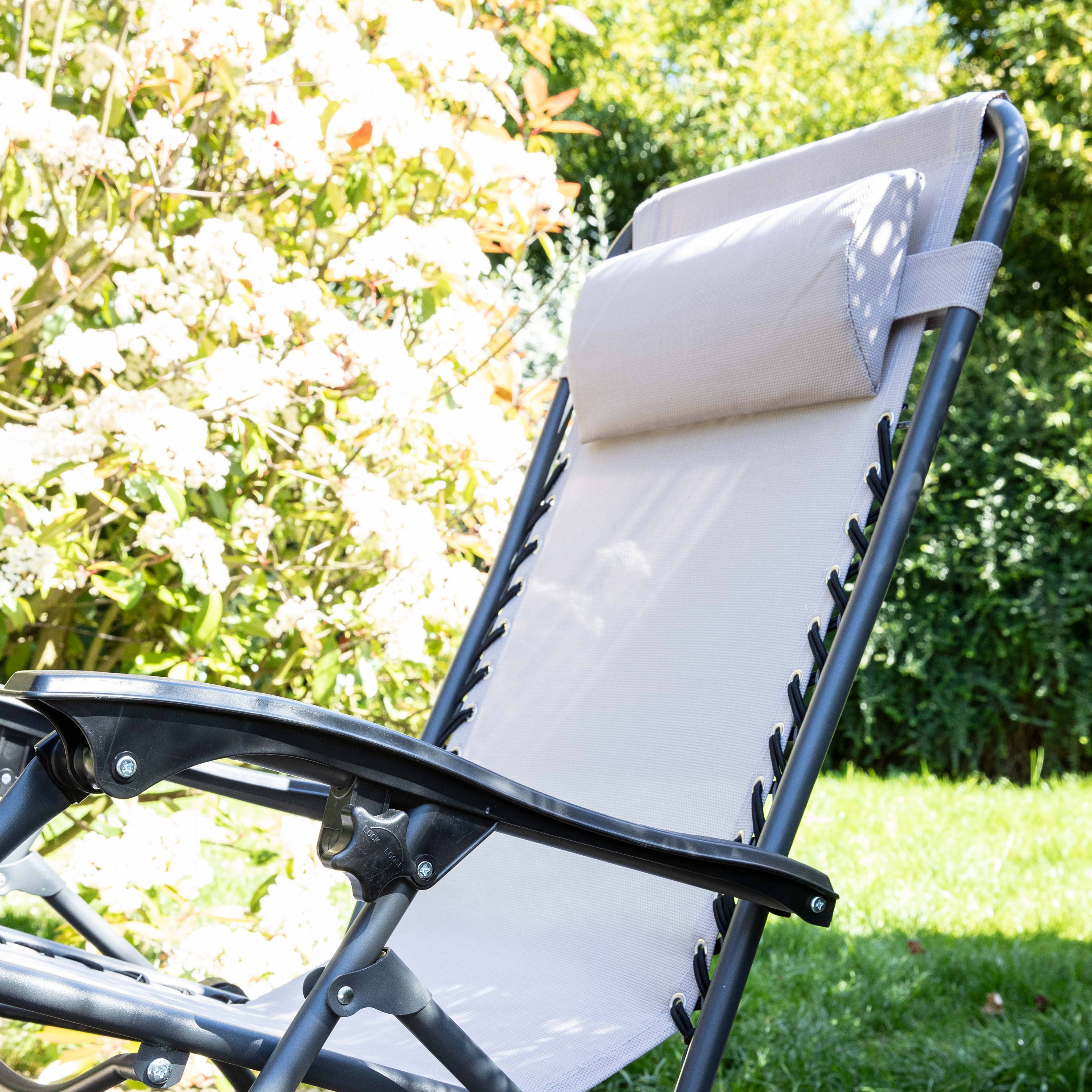 Oviala - Fauteuil relax de jardin en acier et textilène inclinable taupe Monaco - Oviala - Imagen 4