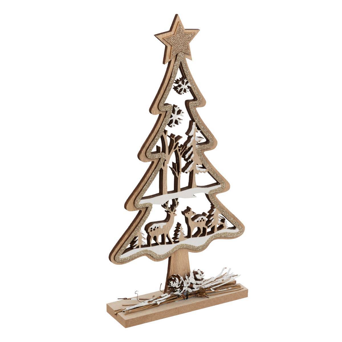 Feeric Christmas - Sapin ajouré avec renne 29cm bois - Feeric Lights & Christmas