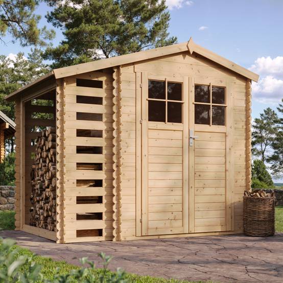 Timbela - Abri de jardin en bois et range bûches 206x272xH218 cm/ 3,53+0,97 m² avec porte verrouillable de haute qualité - 19 mm d’épaisseur - TimbelaM386F - Image 1