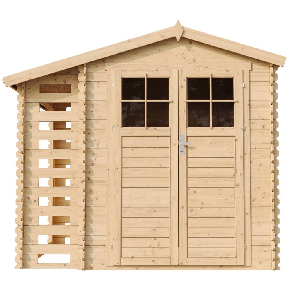 Timbela - Abri de jardin en bois et range bûches 206x272xH218 cm/ 3,53+0,97 m² avec porte verrouillable de haute qualité - 19 mm d’épaisseur - TimbelaM386F - Image 3