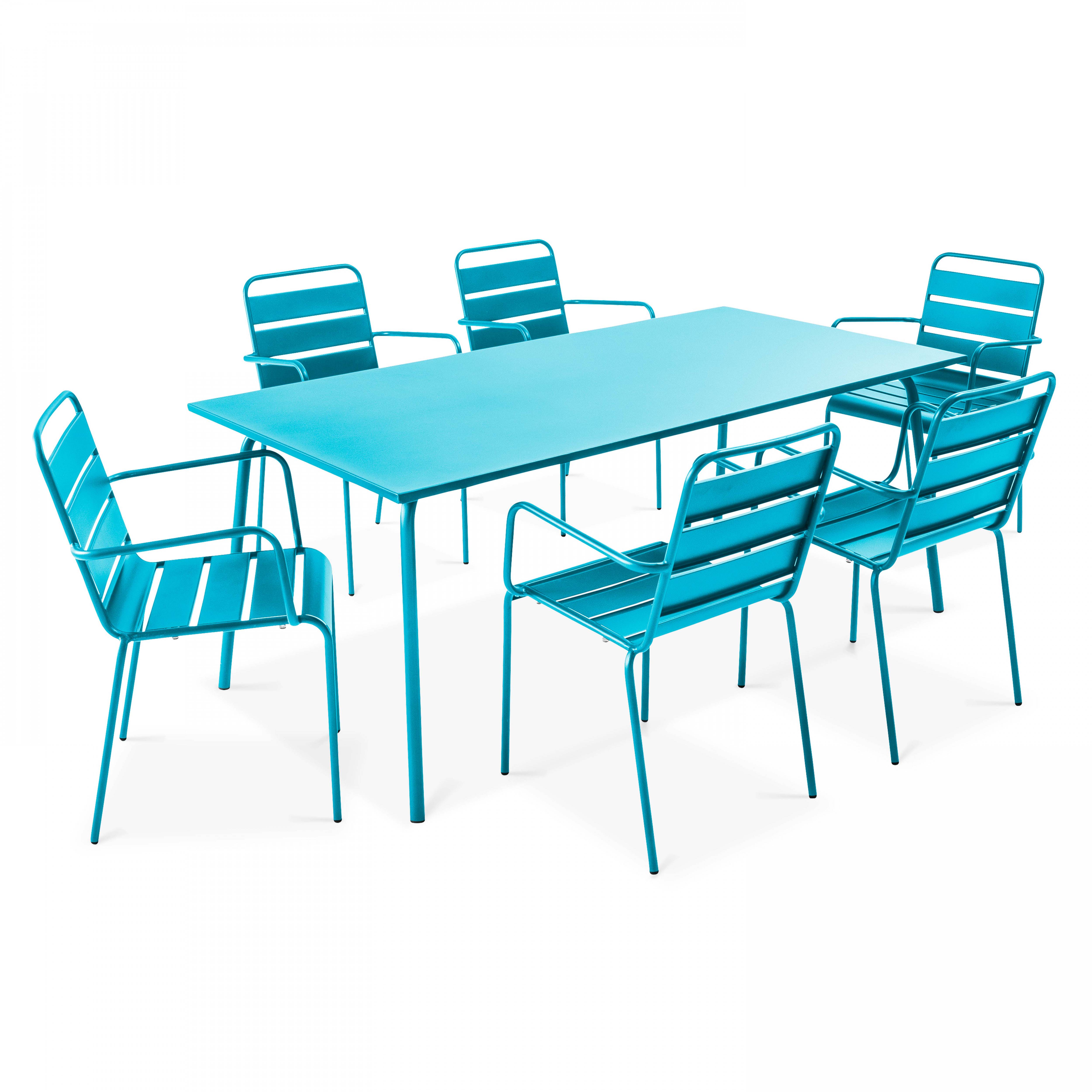 Oviala - Ensemble table de jardin et 6 fauteuils en métal bleu Palavas - Oviala - Imagen 1