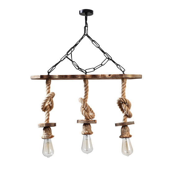 Concept Usine - Suspension rustique filaire 3 lampes cordes et bois ZYA - Image 5