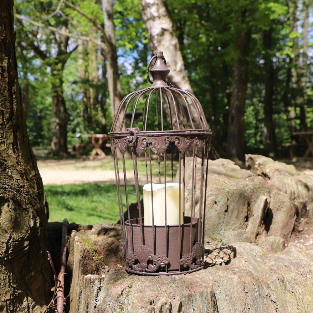 Cage à oiseaux décorative ancienne métal marron Ø.19x45cm Chemin de campagne - Imagen 2