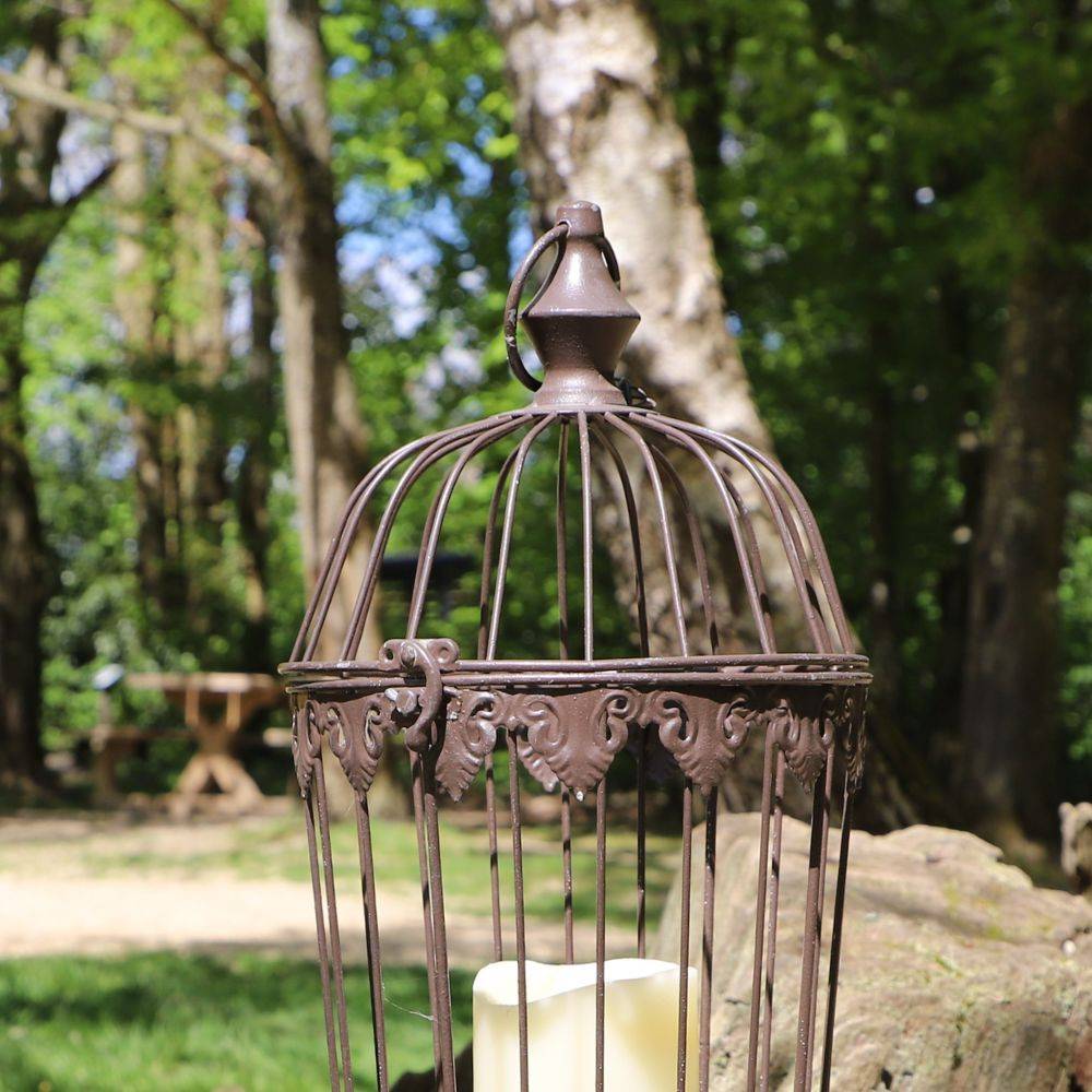 Cage à oiseaux décorative ancienne métal marron Ø.19x45cm Chemin de campagne - Imagen 3