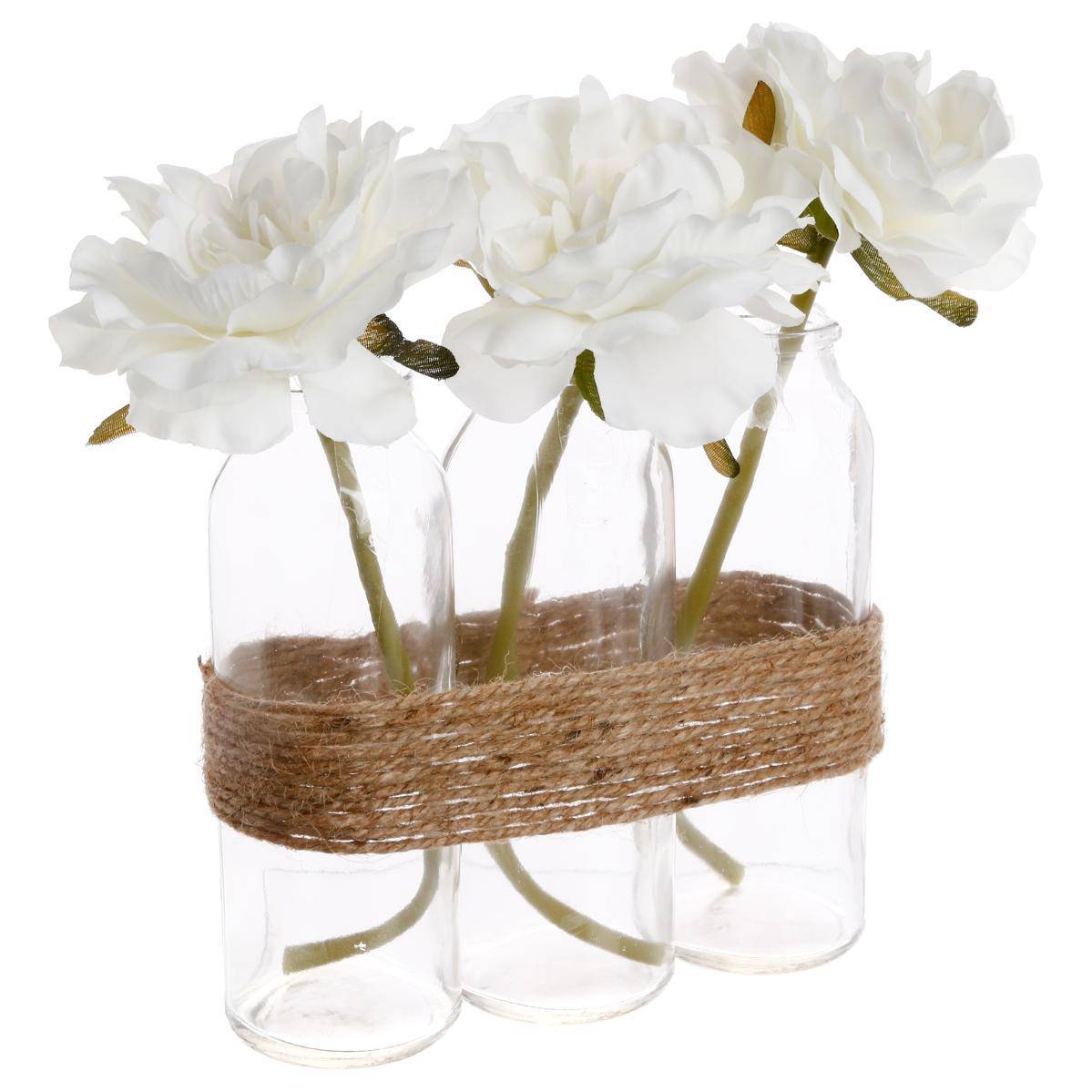 Atmosphera - Composition 3 roses artificielles vase verre H24,5cm - Atmosphera Créateur d'intérieur - Image 1