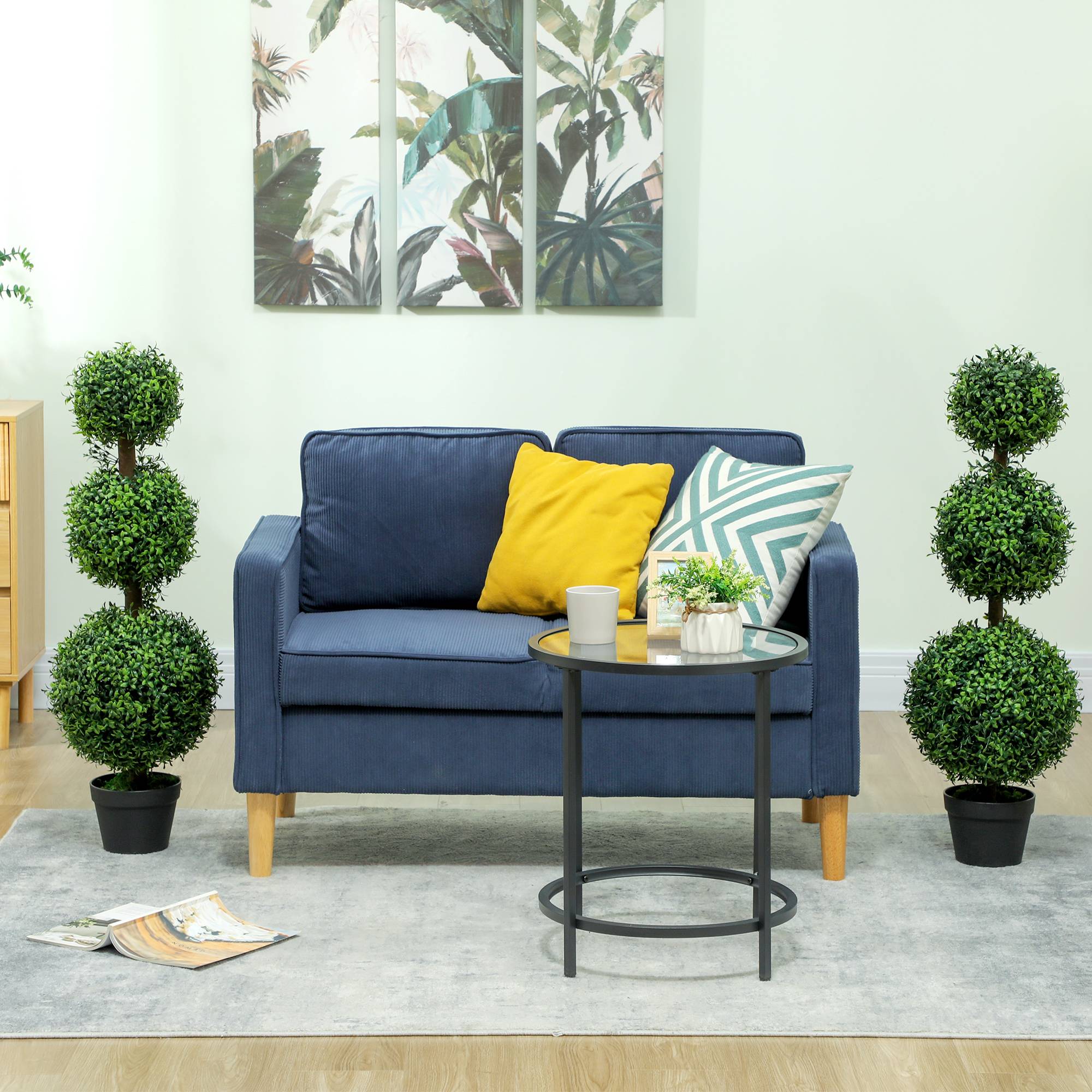 Lot de 2 arbres artificiels 101,6 cm 3 boules de buis topiaires fausse plante vert PE avec pot intérieur et extérieur - Image 4