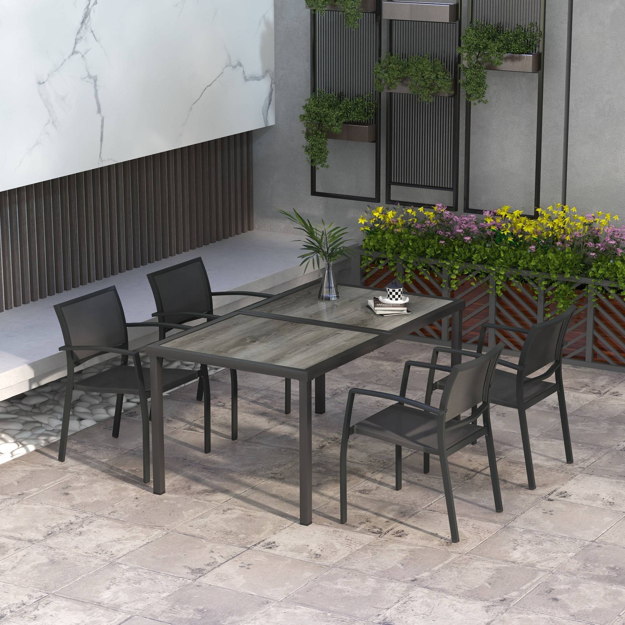 PANGIVO - Salon de jardin aciers gris 150 x 87 x 72 cm - PANGIVO - Image 3