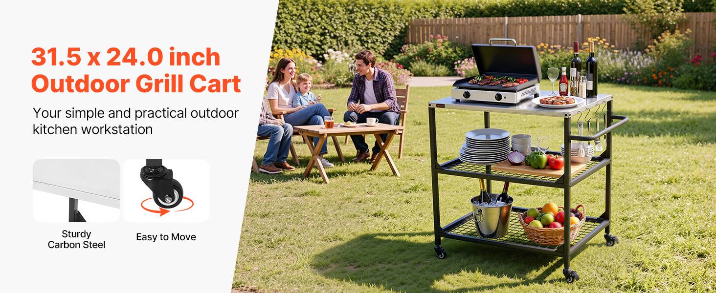 Vevor - VEVOR Desserte de Jardin Chariot de Barbecue pour Plancha 80x61 cm Pique-niques - Image 8
