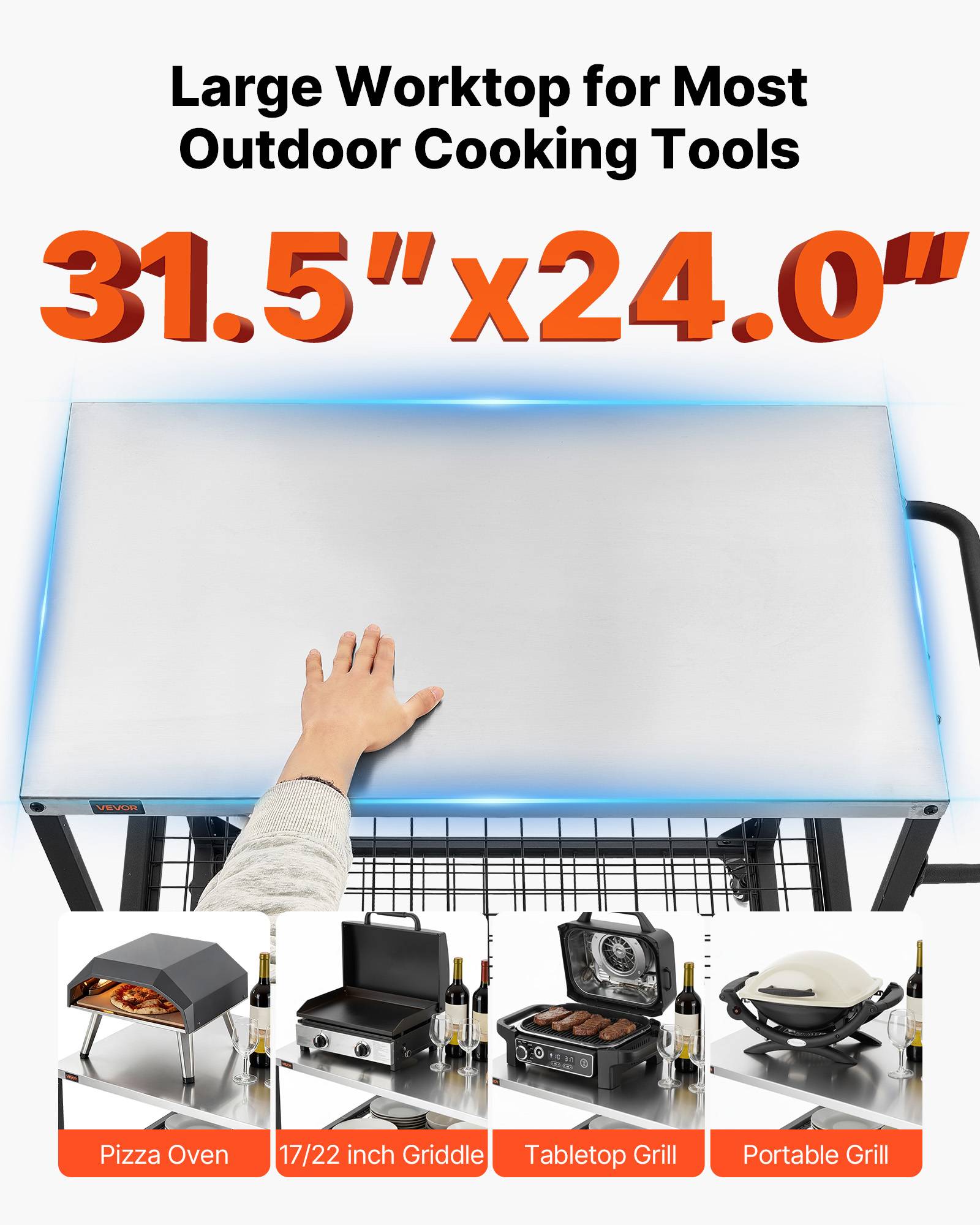 Vevor - VEVOR Desserte de Jardin Chariot de Barbecue pour Plancha 80x61 cm Pique-niques - Image 4