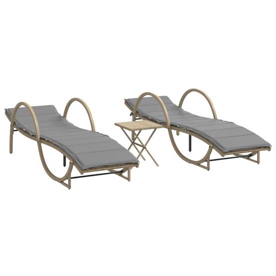 2 pcs Chaises longue | Transat | Bain de soleils avec table beige résine tressée - Image 1