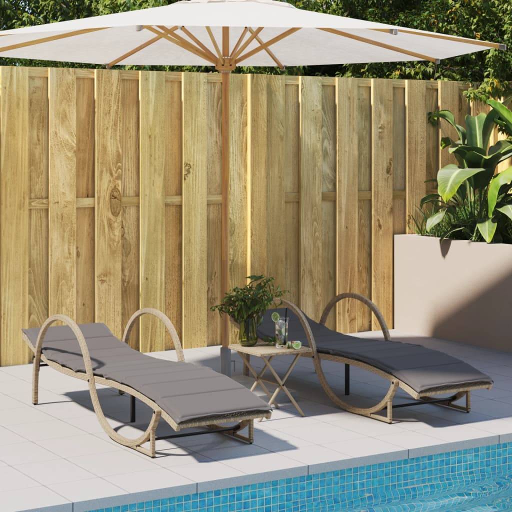 2 pcs Chaises longue | Transat | Bain de soleils avec table beige résine tressée - Image 3