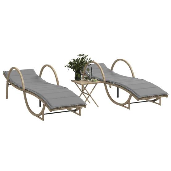 2 pcs Chaises longue | Transat | Bain de soleils avec table beige résine tressée - Image 2
