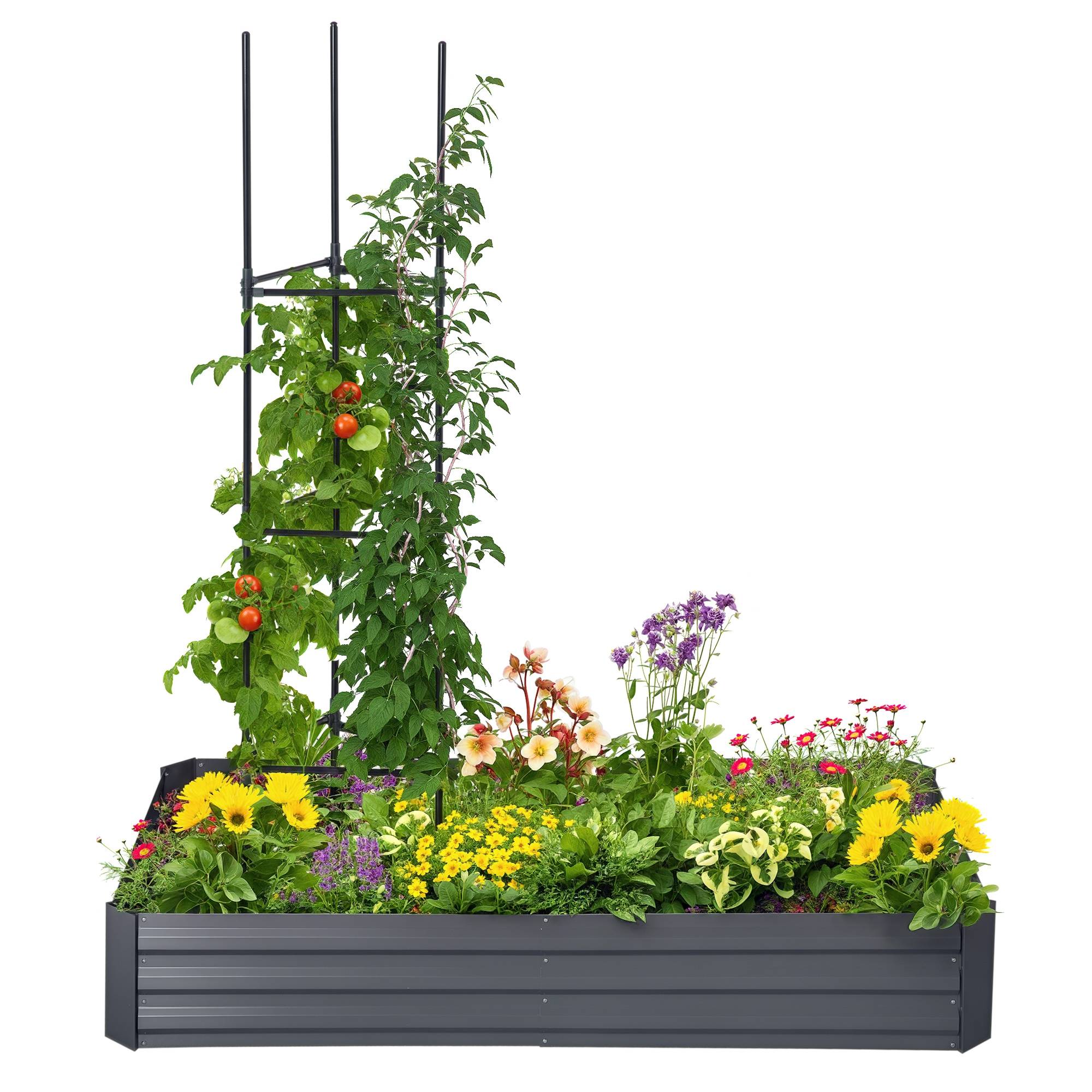 Sans Marque - Carré potager jardinière rectangulaire en métal avec tuteurs pour tomates et plantes grimpantes 180 x 90 x 29,5 cm