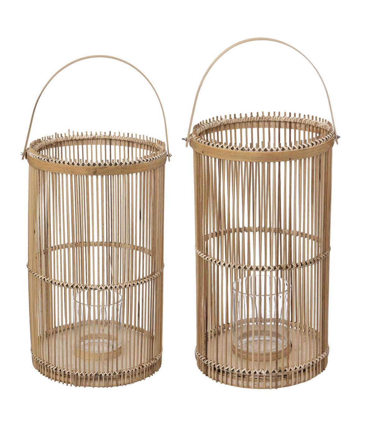Lot de 2 Lanternes Photophore en Bambou Bougeoirs en Verre - Imagen 1