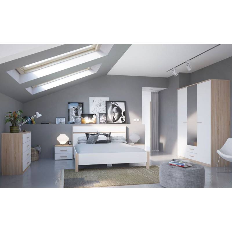 Lit en 140x190 cm blanc et naturel Lena - Image 4