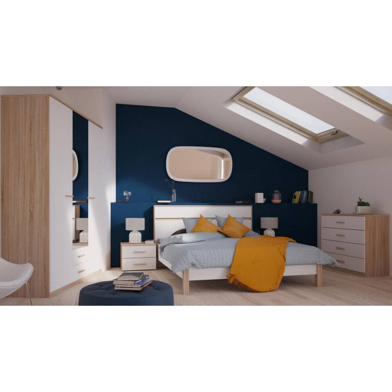 Lit en 140x190 cm blanc et naturel Lena - Image 6