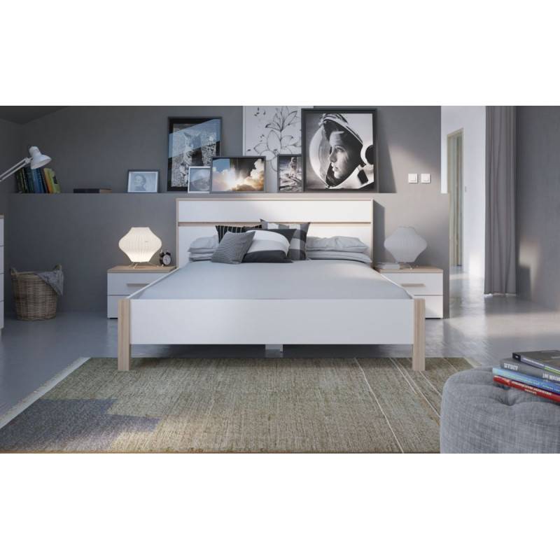 Lit en 140x190 cm blanc et naturel Lena - Image 3