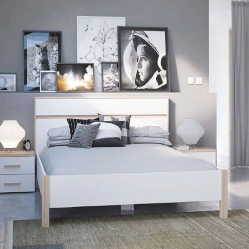 Lit en 140x190 cm blanc et naturel Lena - Image 1