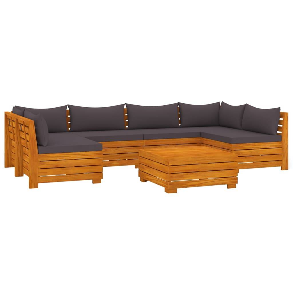 Helloshop26 - Salon de jardin meuble d'extérieur ensemble de mobilier 7 pièces avec coussins bois d'acacia solide - Imagen 1