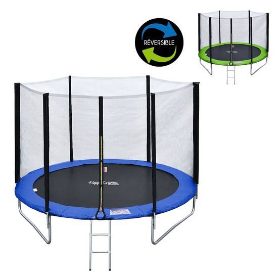 Pack Premium Trampoline 245cm réversible vert / bleu CANBERRA + filet, échelle, bâche et kit d'ancrage - HAPPY GARDEN - Imagen 5