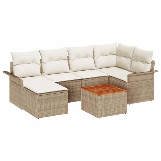 Canapé Extérieur & Pouf 7 pcs Beige & Crème – Polyrotin & Acacia – Résistant Intempéries – ComfortXL Outdoor Living - Image 2