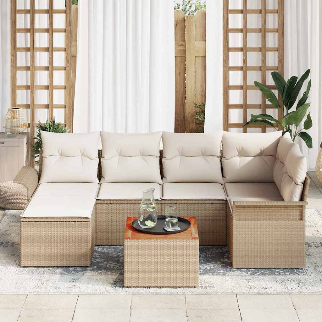 Canapé Extérieur & Pouf 7 pcs Beige & Crème – Polyrotin & Acacia – Résistant Intempéries – ComfortXL Outdoor Living - Image 3