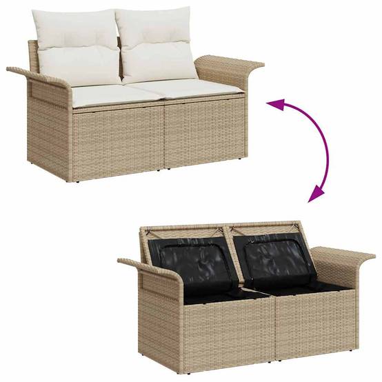 Canapé Extérieur & Pouf 7 pcs Beige & Crème – Polyrotin & Acacia – Résistant Intempéries – ComfortXL Outdoor Living - Image 6