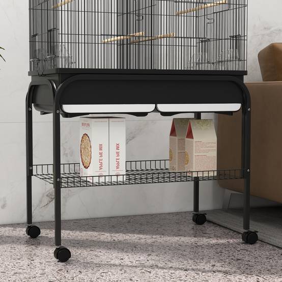 Grand cage oiseaux cage perroquet avec support roulettes pour cacatoès perruche canaris perroquet 85 x 49 x 119 cm noir - Image 10