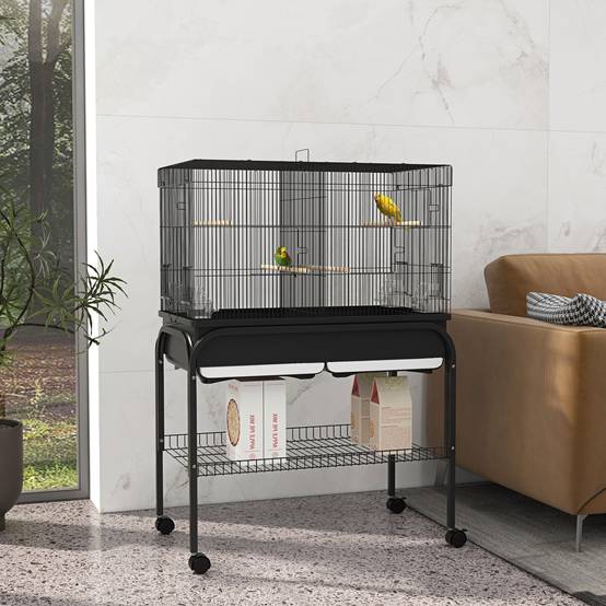 Grand cage oiseaux cage perroquet avec support roulettes pour cacatoès perruche canaris perroquet 85 x 49 x 119 cm noir - Image 4