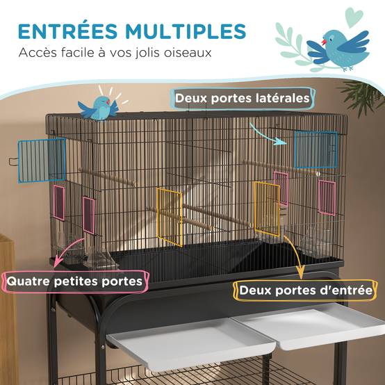 Grand cage oiseaux cage perroquet avec support roulettes pour cacatoès perruche canaris perroquet 85 x 49 x 119 cm noir - Image 7