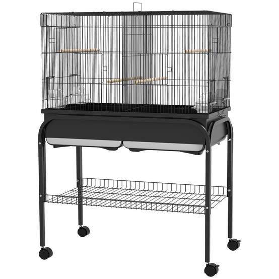 Grand cage oiseaux cage perroquet avec support roulettes pour cacatoès perruche canaris perroquet 85 x 49 x 119 cm noir - Image 2