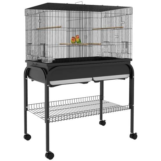 Grand cage oiseaux cage perroquet avec support roulettes pour cacatoès perruche canaris perroquet 85 x 49 x 119 cm noir - Image 1