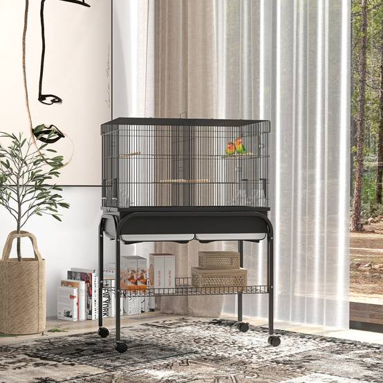 Grand cage oiseaux cage perroquet avec support roulettes pour cacatoès perruche canaris perroquet 85 x 49 x 119 cm noir - Image 3