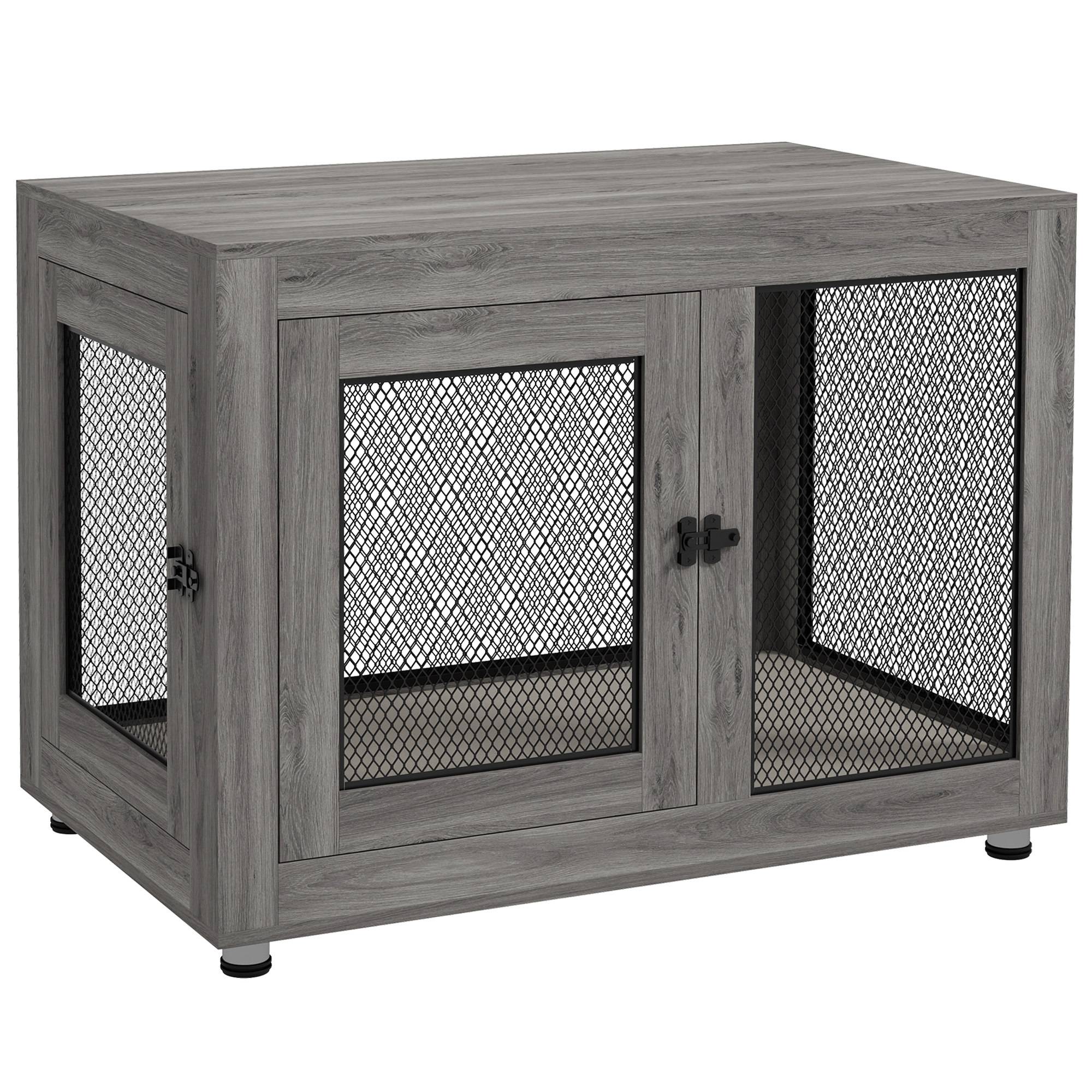 Caisse pour chiot avec étagère, coussin hydrofuge, grille acier, pieds réglables,94x60x71,5cm - Image 1