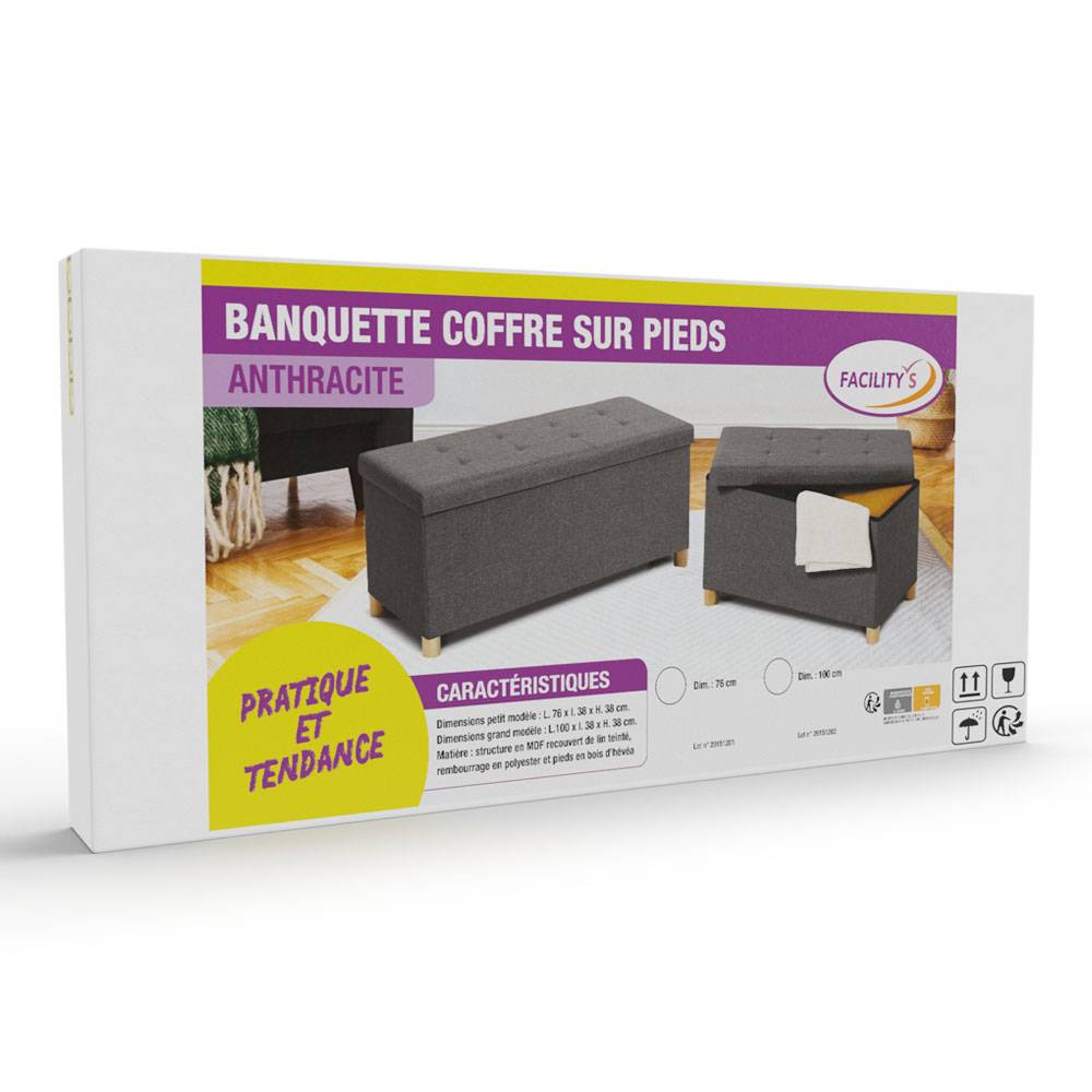 Facilitys - Banc coffre capitonné 76 cm Gris - Imagen 8