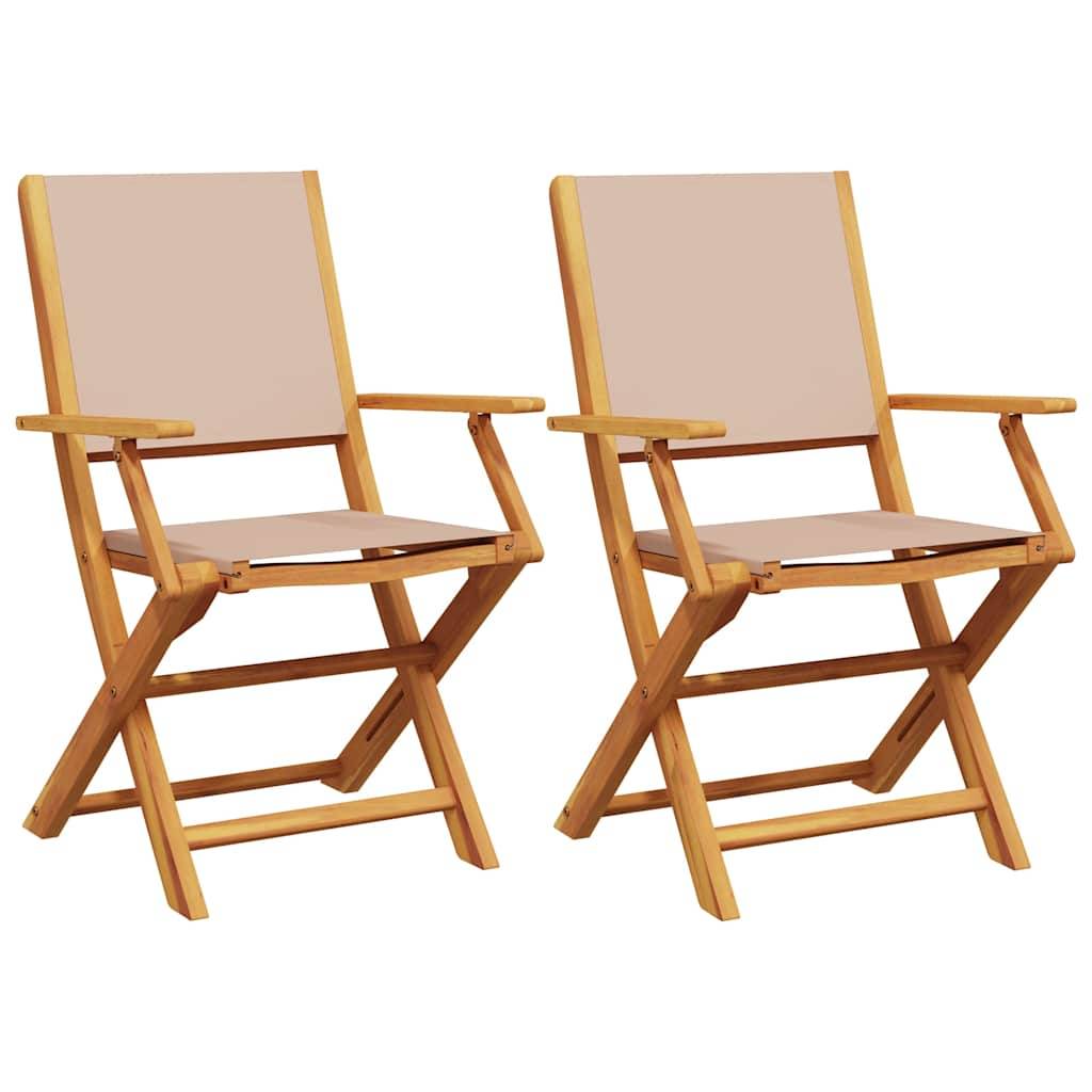 Chaises de jardin lot de 2 bois d'acacia et tissu taupe 54 x 57 x 91 cm - PANGIVO - Image 2