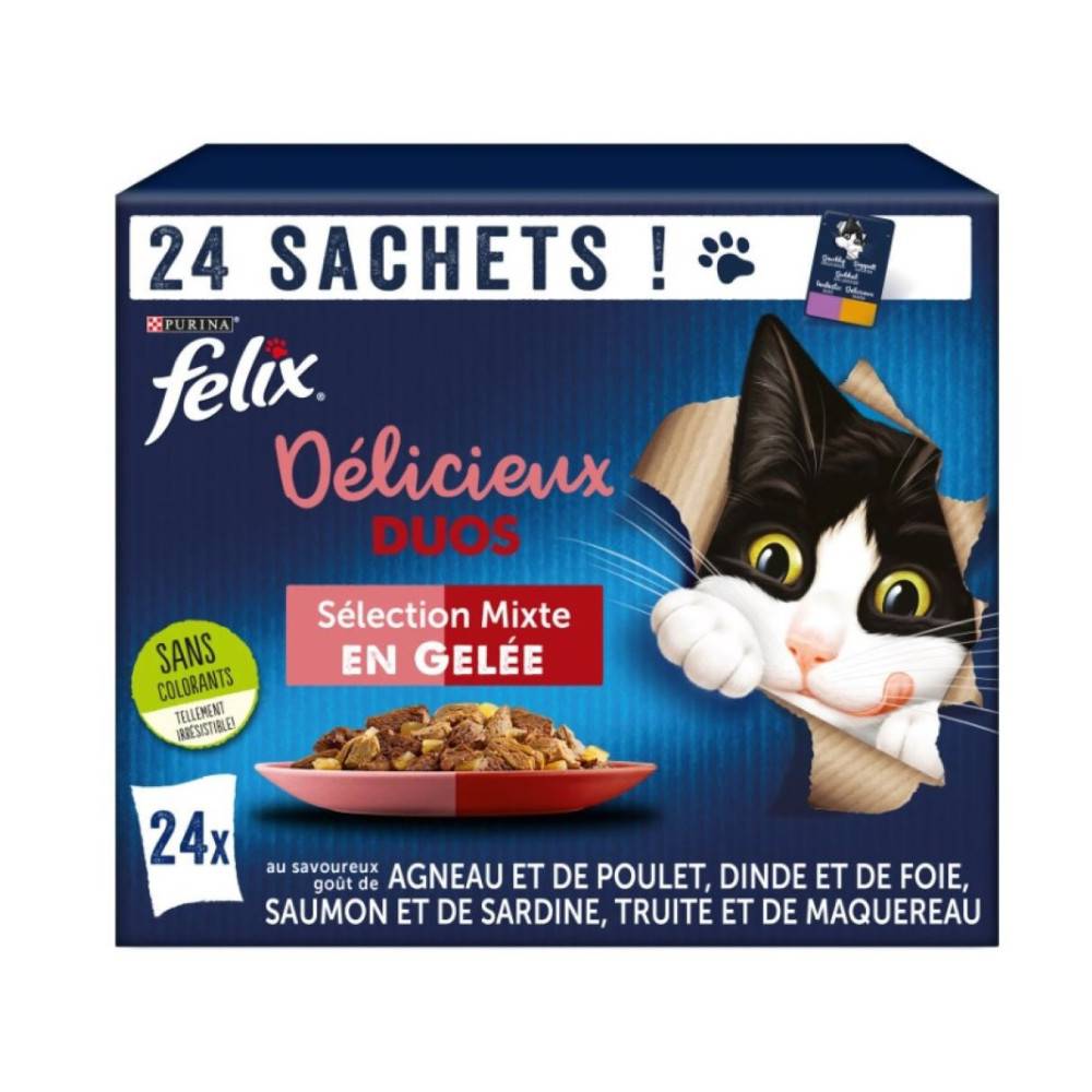 Purina One - Purina - 24 Sachets de 85g pour chat  Délicieux Duos - Sélection Mixte en gelée felix