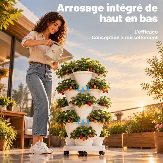Jardinière Sur Pied 5 Niveaux Empilable Roulettes Bloquables Blanche - Image 3
