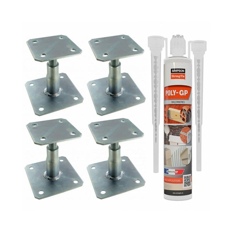 Pack 4 Pieds de poteau réglable APB100/150 + 1 Scellement chimique ...