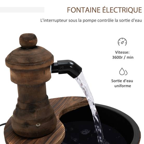 Fontaine de jardin bois sapin cascade pompe électrique débit réglable 27x37cm - ComfortXL Outdoor Living - Image 9