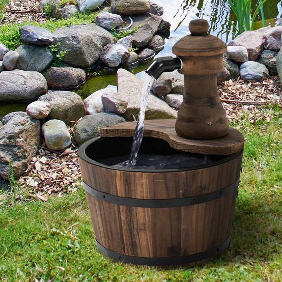 Fontaine de jardin bois sapin cascade pompe électrique débit réglable 27x37cm - ComfortXL Outdoor Living - Image 3