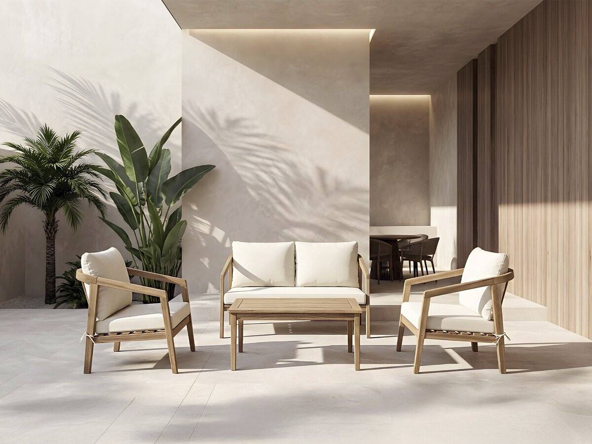 Salon De Jardin En Bois D'acacia Avec Coussins "presley" - 4 Places - Beige -habitat Et Jardin - Image 2