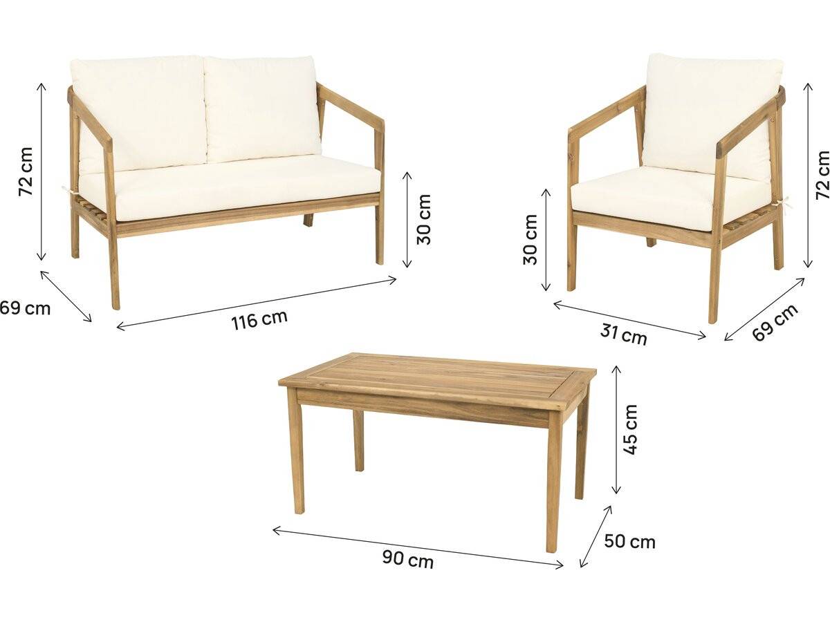 Salon De Jardin En Bois D'acacia Avec Coussins "presley" - 4 Places - Beige -habitat Et Jardin - Image 3