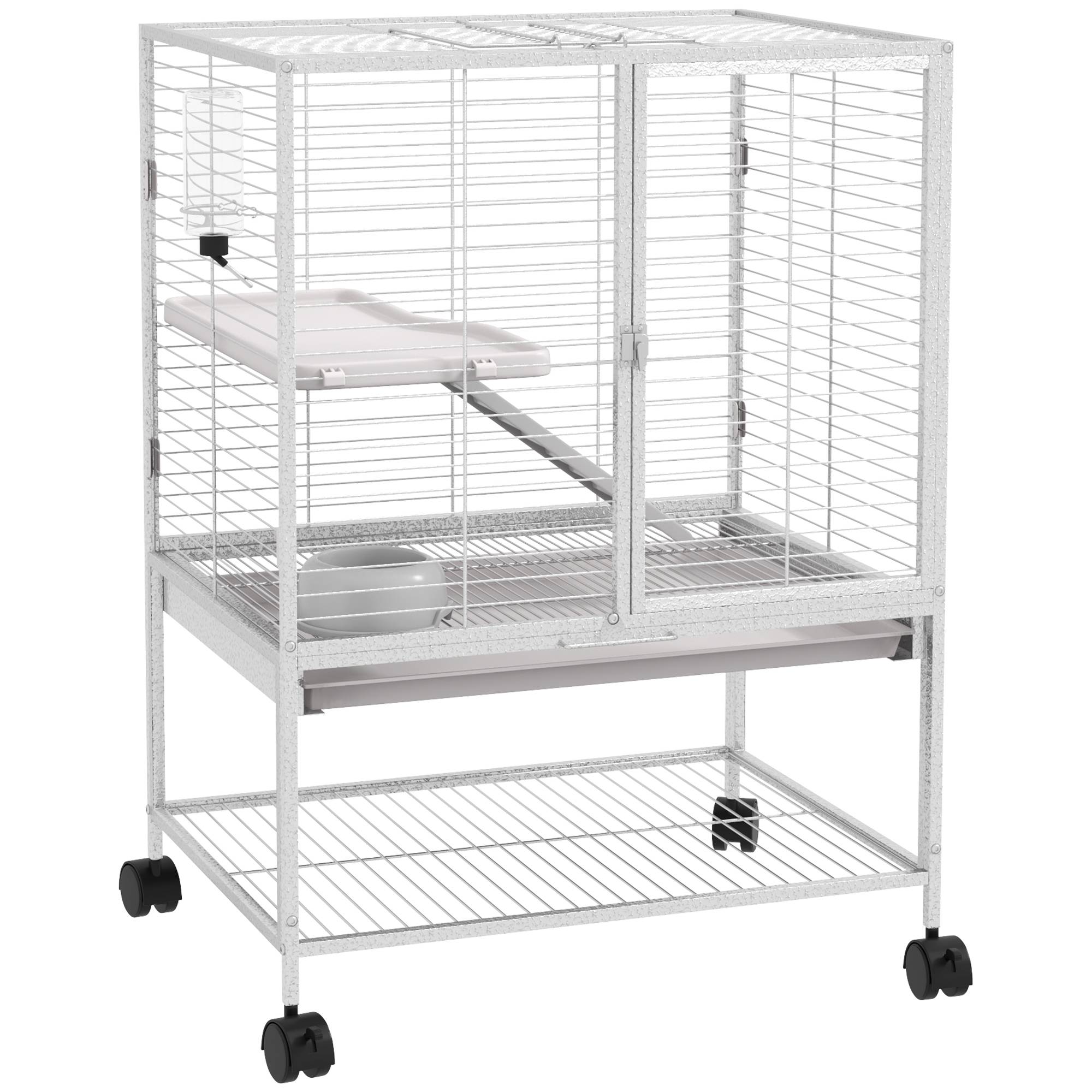 Pawhut - Cage pour rongeurs furet chinchilla plateforme rampe 2 portes biberon gamelle plateau étagère acier gris clair - Imagen 1