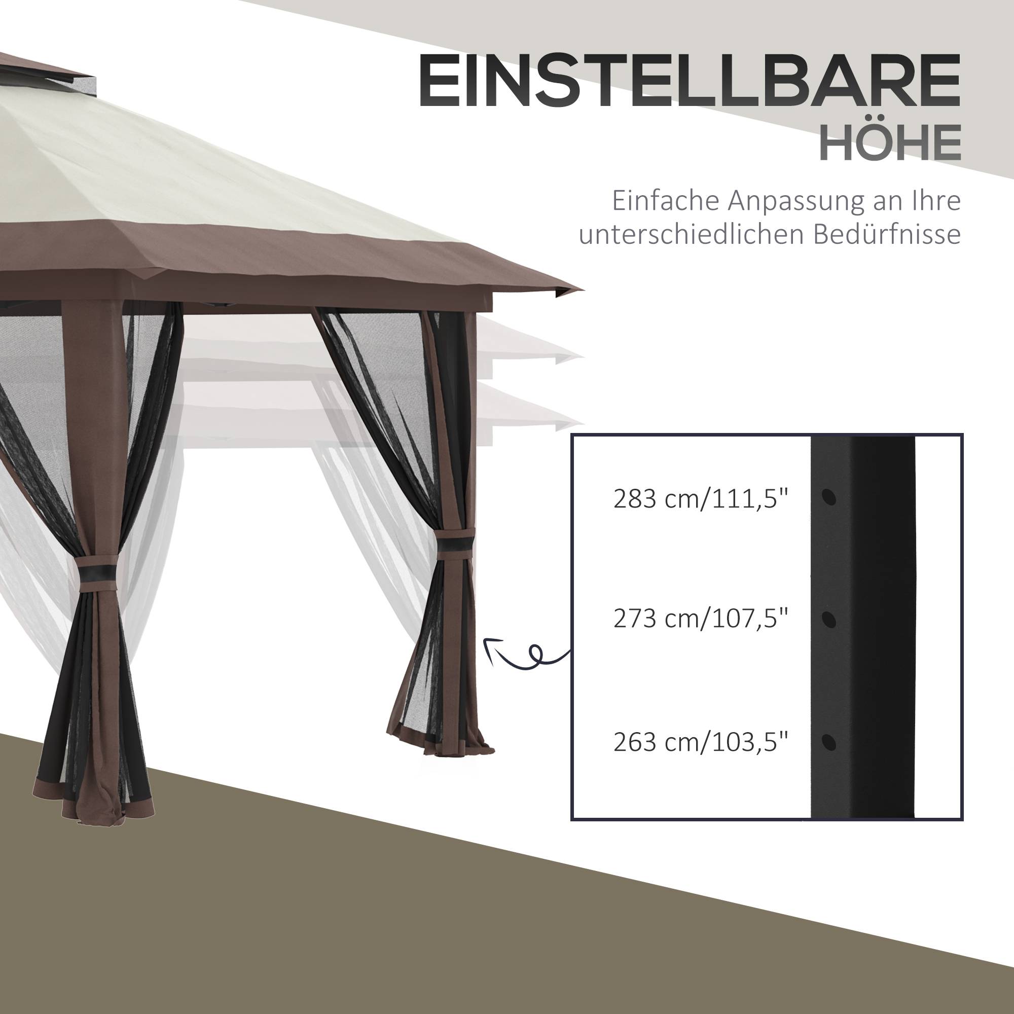 Pavillon pliable, réglable, 4 parois filet, toit ventilé, sac, montage rapide, 4 x 4 x 3 m, beige - Image 8