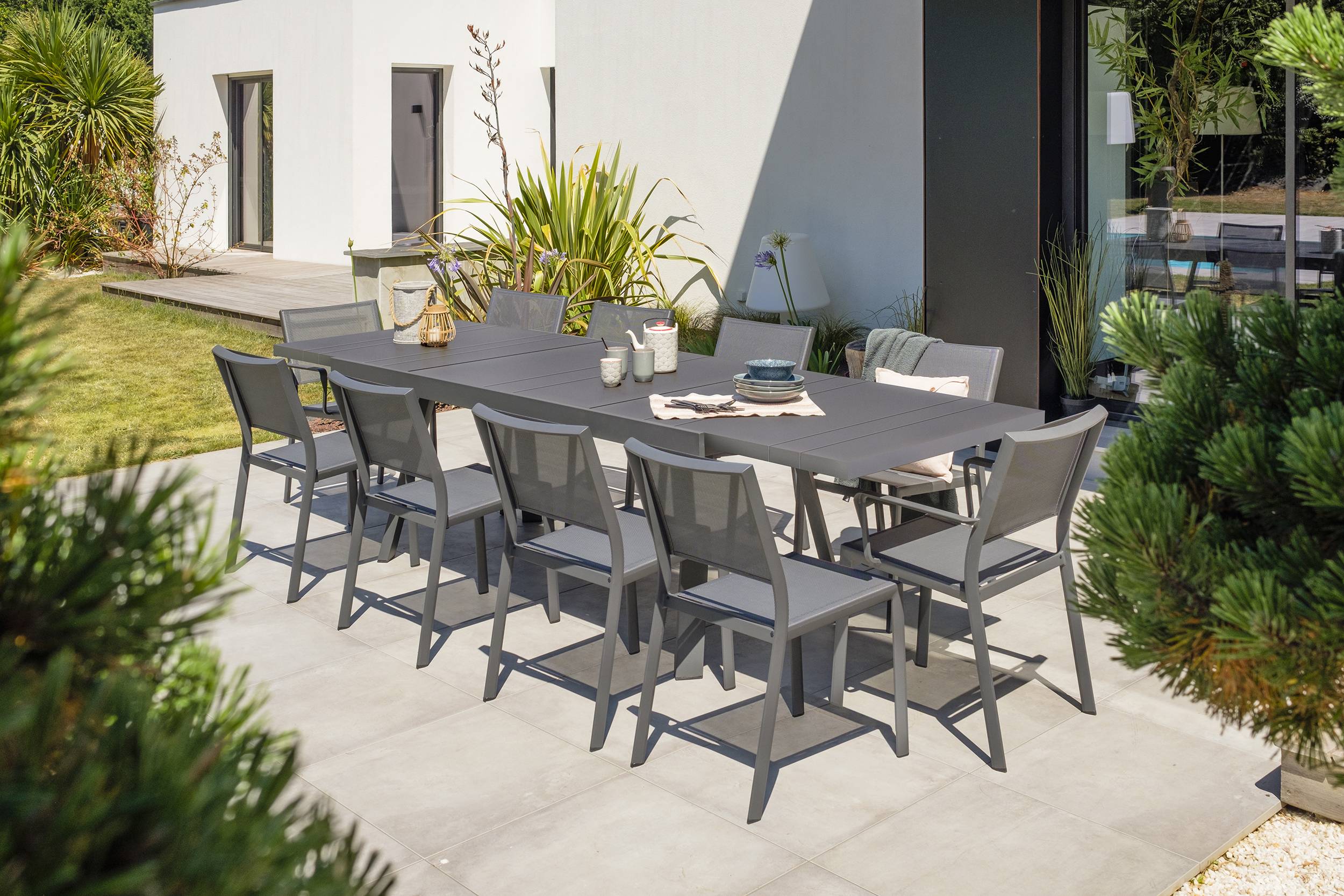 Dcb Garden - Ensemble repas de jardin 10 places en aluminium - Gris anthracite - STOCKHOLM - Image 1